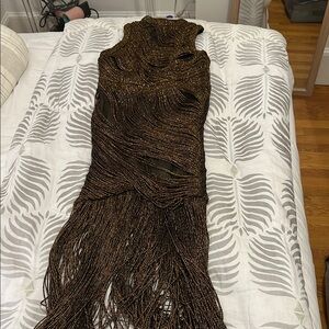 NWT Not So Serious Black and Gold Fringe Dress